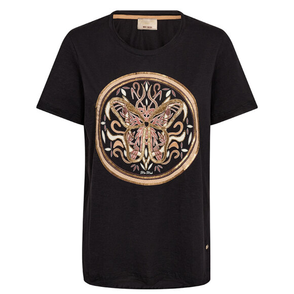 MOS MOSH - BLACK MMFIONA O-SS EMBROID TEE